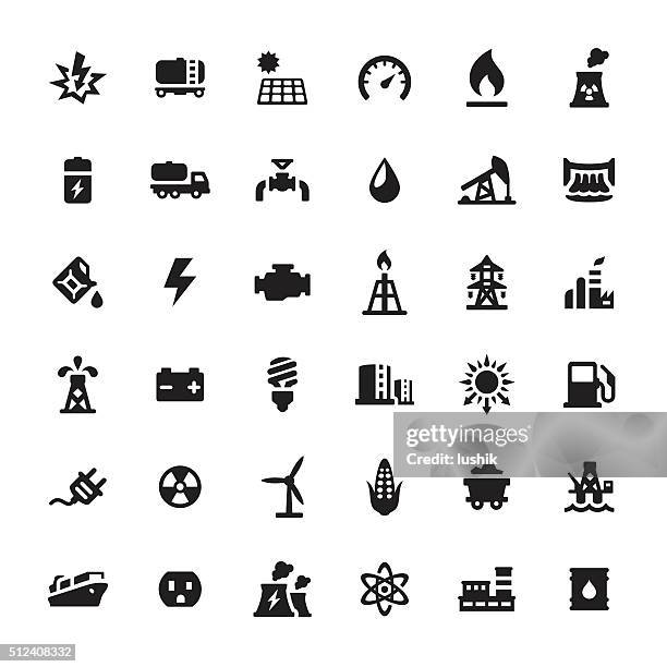 industrial building and power generation vector icons - oil tanker stock illustrations