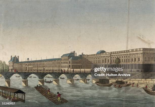 Circa 1700, The Musee du Louvre in Paris, as seen from the Pont Neuf. Originally the palace of the French kings, it was first opened as a museum in...