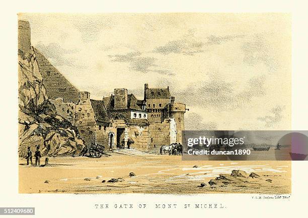 the gate of mont saint-michel - mont saint michel stock illustrations