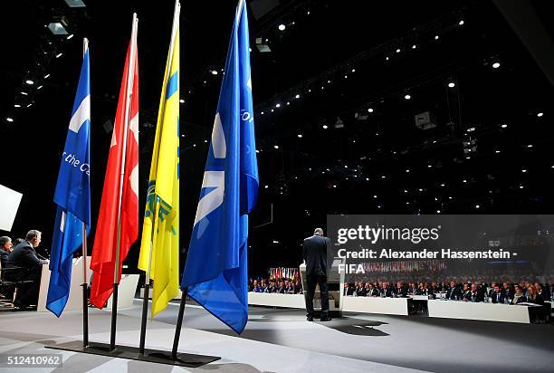 Acting President Issa Hayatou talks during the Extraordinary FIFA Congress at Hallenstadion on February 26, 2016 in Zurich, Switzerland.