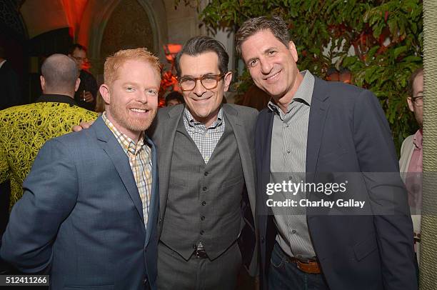 Actors Jesse Tyler Ferguson, Ty Burrell and producer Steven Levitan attend the Cadillac Oscar Week Celebration at Chateau Marmont on February 25,...