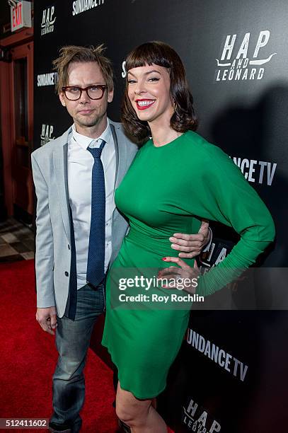 Jimmi Simpson and Pollyanna McIntosh attend 'Hap and Leonard' Private Premiere Party at Hill Country BBQ on February 25, 2016 in New York City.