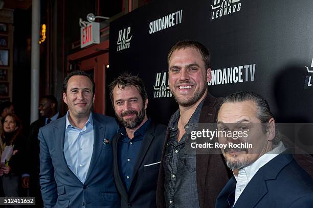 Charlie Collier, James Purefoy, Jim Mickle and Nick Damici attend 'Hap and Leonard' Private Premiere Party at Hill Country BBQ on February 25, 2016...