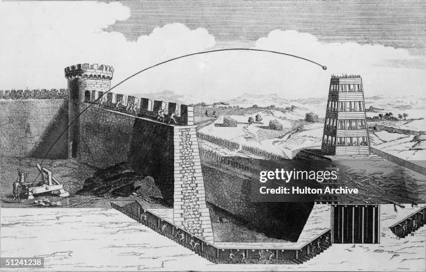 Circa 1720, The terrace of Coestroez at the siege of Edissa . The defenders appear to be using a petrary for hurling stones at the attackers and have...
