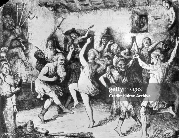 Circa 1650, A Sabbat or Sabbath, a ceremony parodying the Christian mass believed to be held by witches.