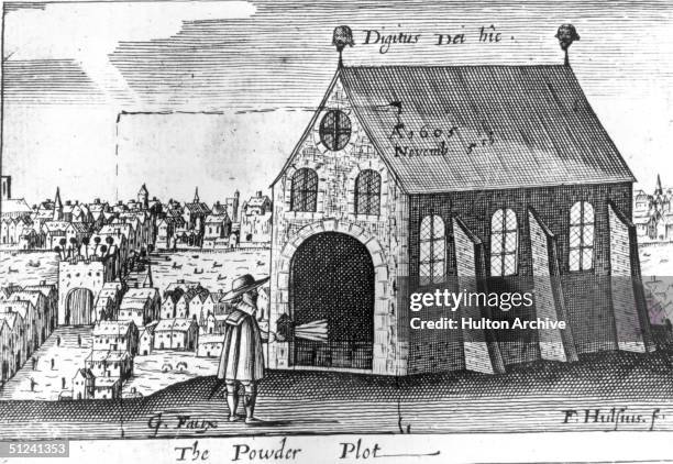 An engraving taken from an anti-Catholic booklet celebrating the timely discovery of the Gunpowder Plot. Original Artwork: A Thankful Remembrance of...