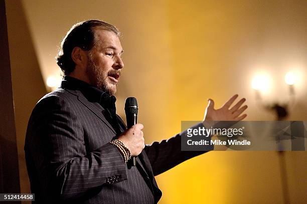 Of Salesforce Marc Benioff attends The Dinner For Equality co-hosted by Patricia Arquette and Marc Benioff on February 25, 2016 in Beverly Hills,...