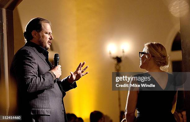 Of Salesforce Marc Benioff and actress Patricia Arquette attend The Dinner For Equality co-hosted by Patricia Arquette and Marc Benioff on February...