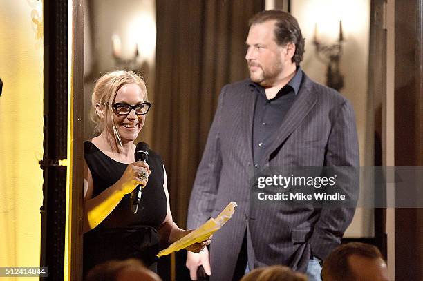 Of Salesforce Marc Benioff and actress Patricia Arquette attend The Dinner For Equality co-hosted by Patricia Arquette and Marc Benioff on February...