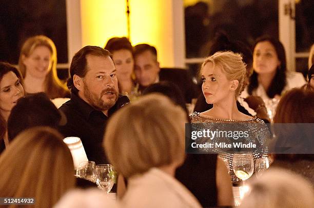 Of Salesforce Marc Benioff and actress Jennifer Lawrence attend The Dinner For Equality co-hosted by Patricia Arquette and Marc Benioff on February...