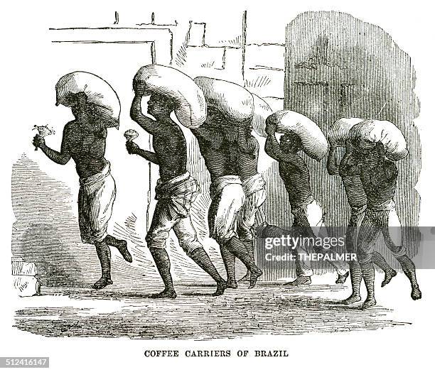 coffee carriers of brazil engraving - slave holder stock illustrations