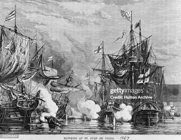 The fleet of Sir Francis Drake and Sir John Hawkins was moored at San Juan de Ulloa in Mexico during a trading expedition, when the Spanish attacked...