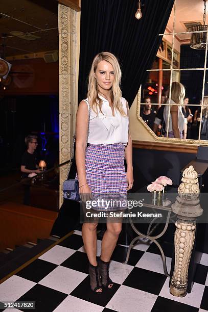 Model Kelly Sawyer Patricof attends the I Love Coco Backstage Beauty Lounge at Chateau Marmont's Bar Marmont on February 25, 2016 in Hollywood,...