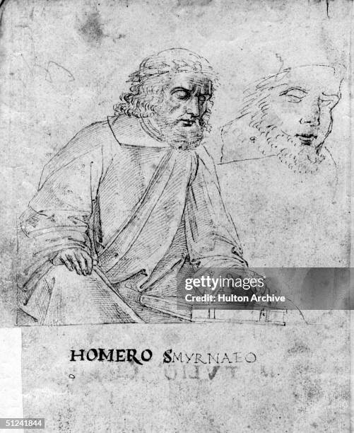 Circa 1500, Homer, the 8th century epic poet, probably from a drawing by Raphael.