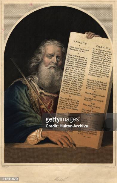 Circa 500 BC, Moses with the Ten Commandments on Mount Sinai. The Old Testament Hebrew leader of the Israelites, he forced Egypt to free the Jews...