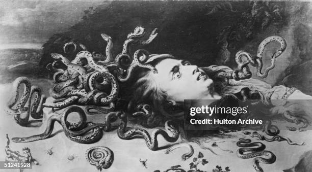 Circa 1630, Medusa, one of the Gorgons from Greek mythology, whose gaze turned men to stone and whose head was cut off by the hero Perseus. From her...