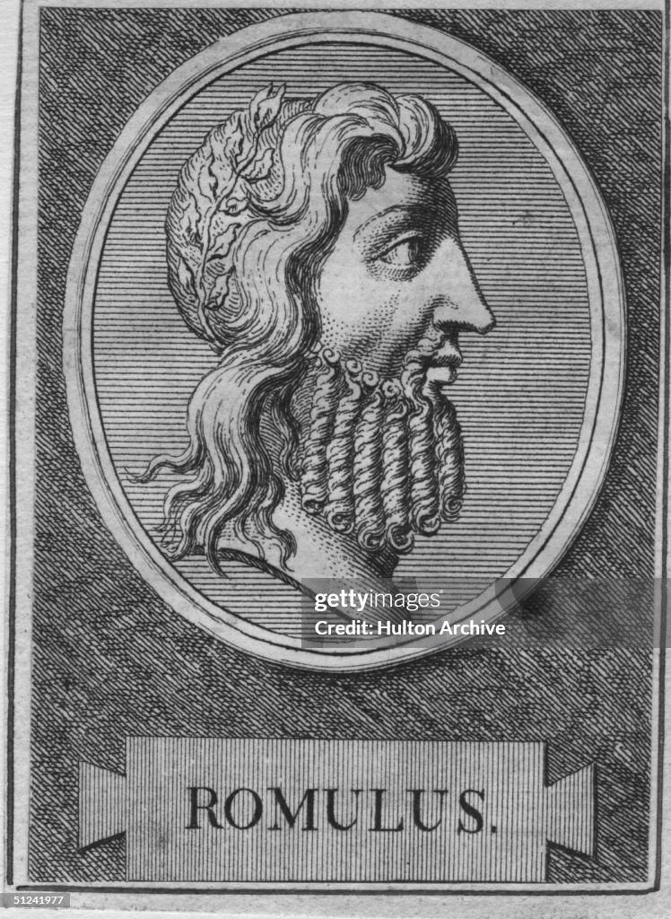 Circa 720 BC, Engraving of the legendary founder and first King of ...