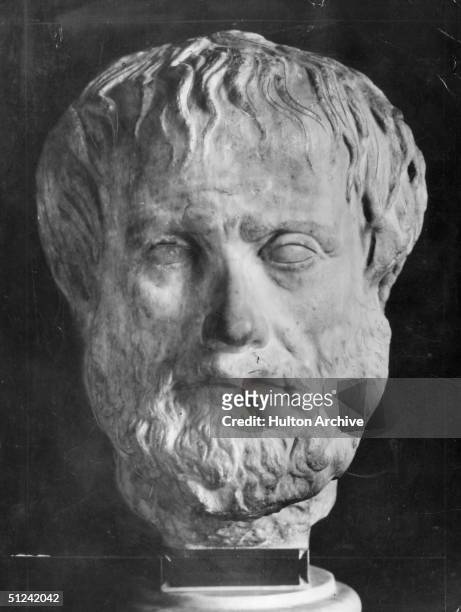 Marble head of Greek philosopher Aristotle .