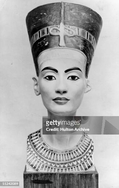 Circa 1300 BC, A bust of Queen Nefertiti of Egypt, wife of Pharaoh Amoniphis IV in the Berlin Museum.