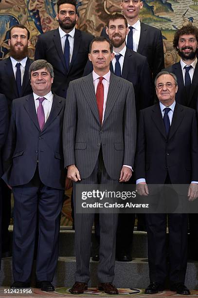 King Felipe VI of Spain receives Real Madrid Basket Team at the Zarzuela Palace on February 26, 2016 in Madrid, Spain.