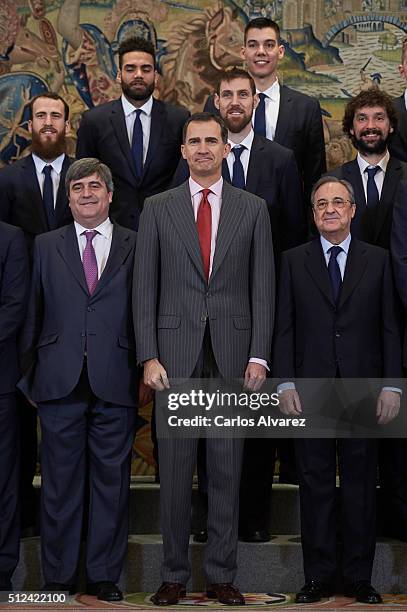 King Felipe VI of Spain receives Real Madrid Basket Team at the Zarzuela Palace on February 26, 2016 in Madrid, Spain.