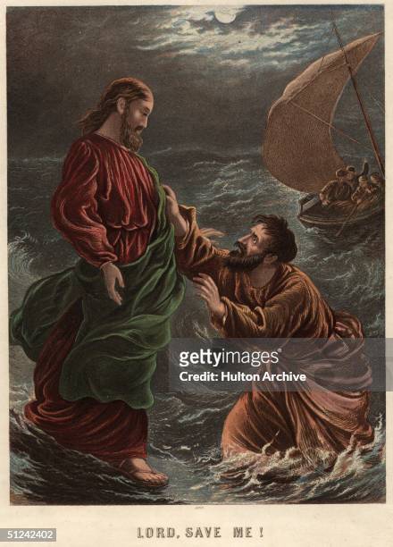 Circa 33 AD, Christ performs the miracle of walking on the water.