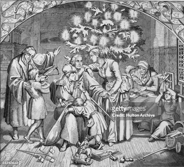 Circa 1535, A busy family Christmas in the household of German theologian Martin Luther .