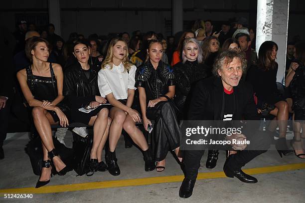 Anastassia Khozissova , Mia Moretti,Gaia Weiss, Goldilox, KLOE, Vittoria Puccini and Renzo Rosso attend the Diesel Black Gold show during Milan...