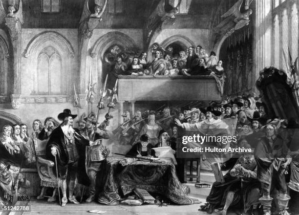 Circa 1649, The 'trial' at Westminster Hall, London, of the 'tyrant, traitor, and murderer, Charles Stuart', (Charles I, , .