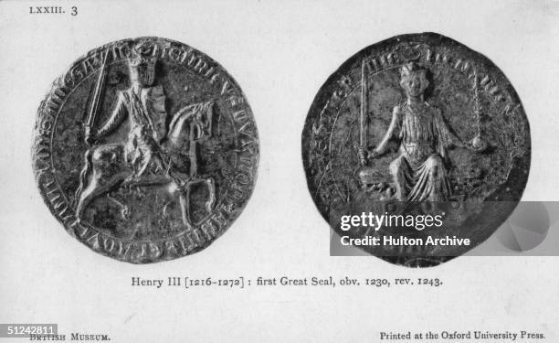 Circa 1230, Henry III King of England from 1216. Original Artwork: These are the Great Seals of the King.