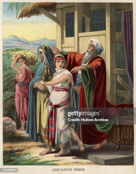 Circa 1500 BC, Laban blesses his sister Rebecca as she departs Canaan to marry Isaac.