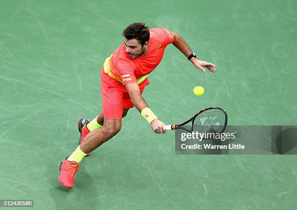 Stan Wawrinka of Switzerland in action during his semi final match against Nick Kyrgios of Australia on day seven of the ATP Dubai Duty Free Tennis...