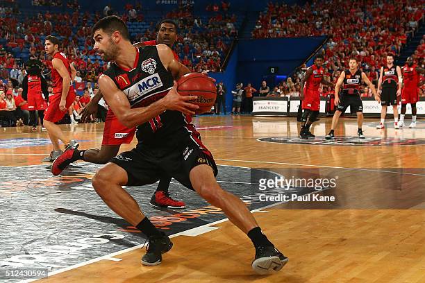 Kevin Lisch of the Hawks receives an in-bound pass during the NBL Semi Final match between Perth Wildcats and Illawarra Hawks at Perth Arena on...