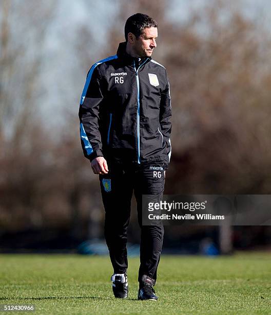 Remi Garde manager of Aston Villa in action during a Aston Villa training session at the club's training ground at Bodymoor Heath on February 26,...