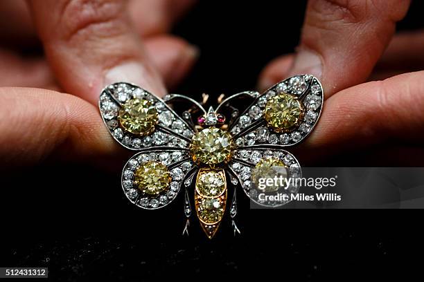 Diamond and ruby brooch given to the duchess by her husband, Andrew Cavendish, 11th Duke of Devonshire during a behind the scenes look at the...