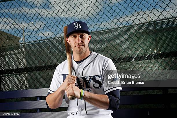 Evan Longoria of the Tampa Bay Rays poses for a photo during the Rays' photo day on February 25, 2016 at Charlotte Sports Park in Port Charlotte,...