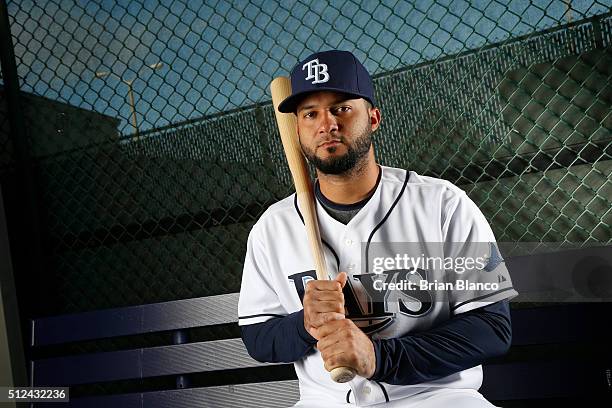 Catcher Mayo Acosta of the Tampa Bay Rays poses for a photo during the Rays' photo day on February 25, 2016 at Charlotte Sports Park in Port...