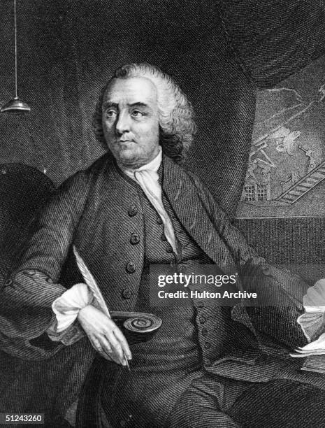 Circa 1750, American statesman, writer and scientist Benjamin Franklin .