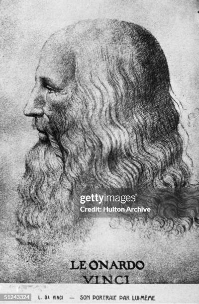 Circa 1500, Italian painter, sculptor, architect and engineer Leonardo da Vinci . Original Artwork: Self portrait.