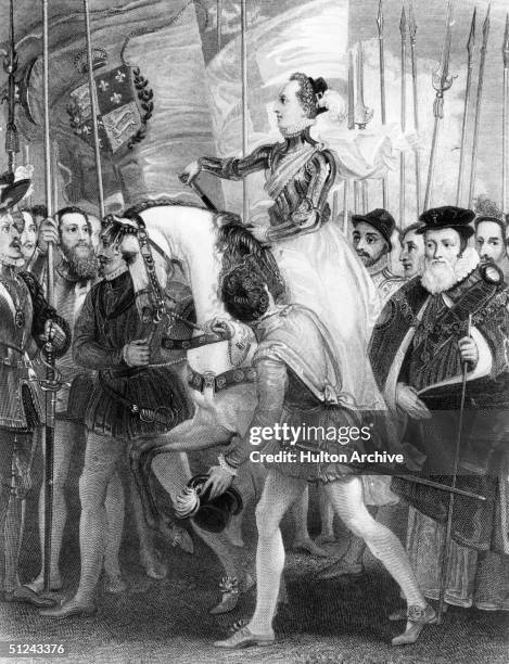 Circa 1575, The Queen of England, Elizabeth I , at Tilbury.