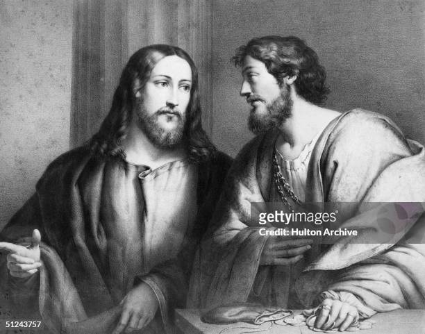 Circa 33 AD, Jesus calls Matthew, a taxman, to follow him and become a disciple. Matthew, chapter 9, verse 9. Original Publication: From a painting...