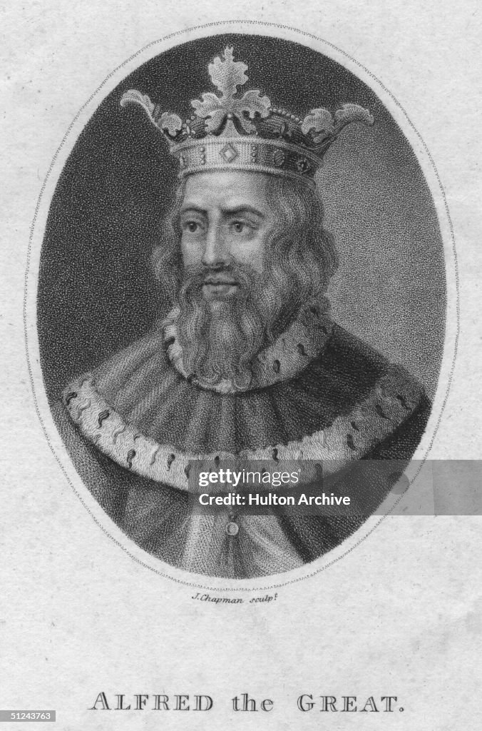 Original Alfred Circa 900 AD, King Alfred the Great . Original Artwork: Engraving by ...