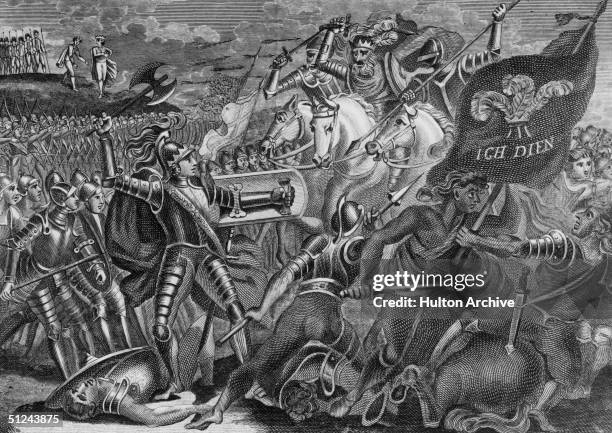 Edward the Black Prince fighting at the Battle of Crecy, during the Hundred Years War.