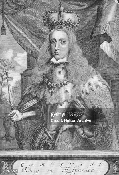 Circa 1690, King Charles II, , King of Spain from 1665. In armour, Carlos II , the King of Spain, second son of Philip IV and last of the Spanish...