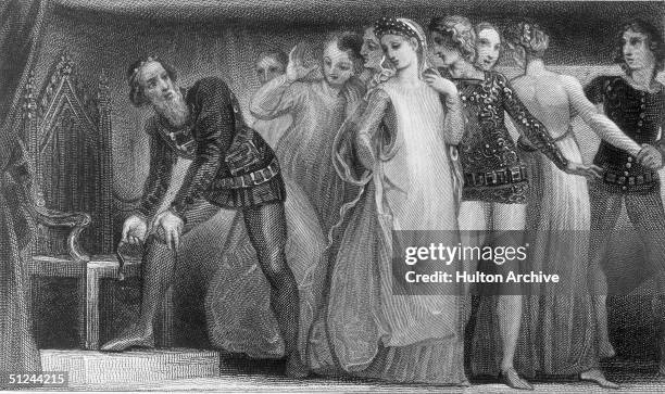 King Edward III picks up a garter dropped by a lady in court and ties it around his own leg, in what is reputed to be the origin of the Most Noble...