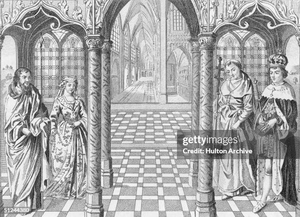 Circa 1486, Marriage of Henry VII , the first Tudor King of England, to Elizabeth of York the eldest daughter of Edward IV. This united the Houses of...