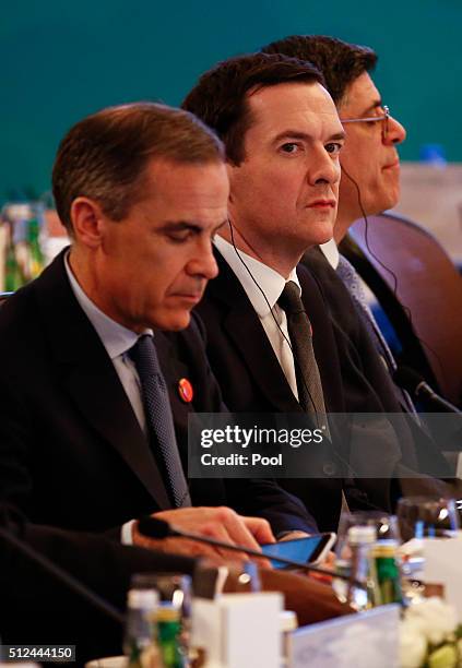 Bank of England Governor Mark Carney, British Chancellor of the Exchequer George Osborne and US Treasury Secretary Jacob Lew attend the G20 Finance...