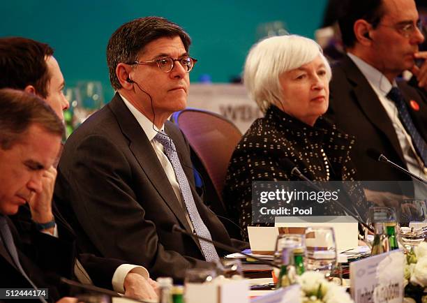 Treasury Secretary Jacob Lew and US Federal Reserve Board Chair Janet Yellen attend the G20 Finance Ministers and Central Bank Governors Meeting at...