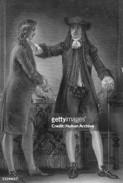 King of England, Charles II with English statesman and writer William Temple . Original Artwork: Engraved by J Parker after a painting by T Stothard
