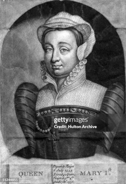 Circa 1558, Queen Mary I of England , queen from 1553.